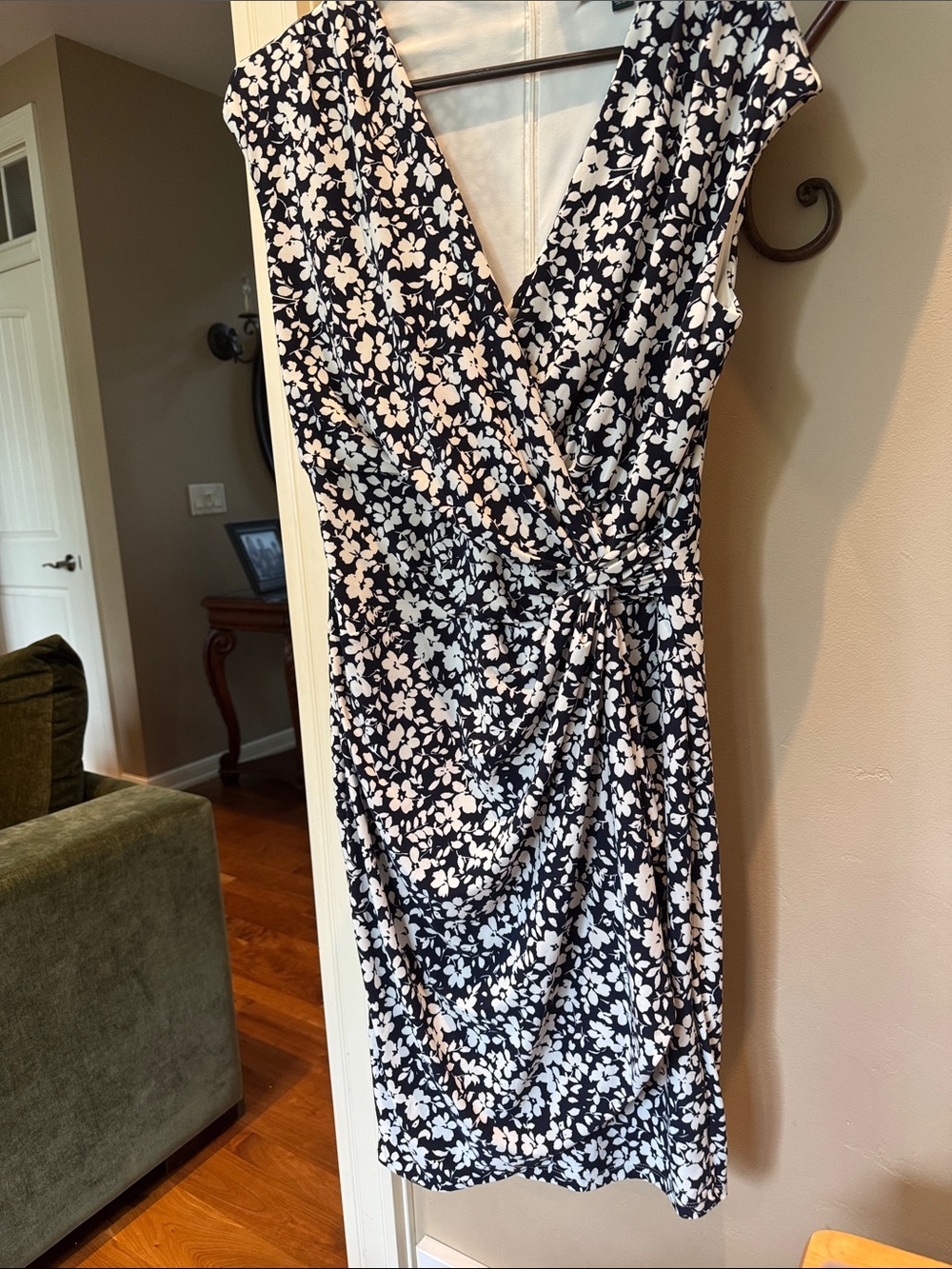 Lauren Ralph Lauren Navy and White Floral Faux-Wrap Dress